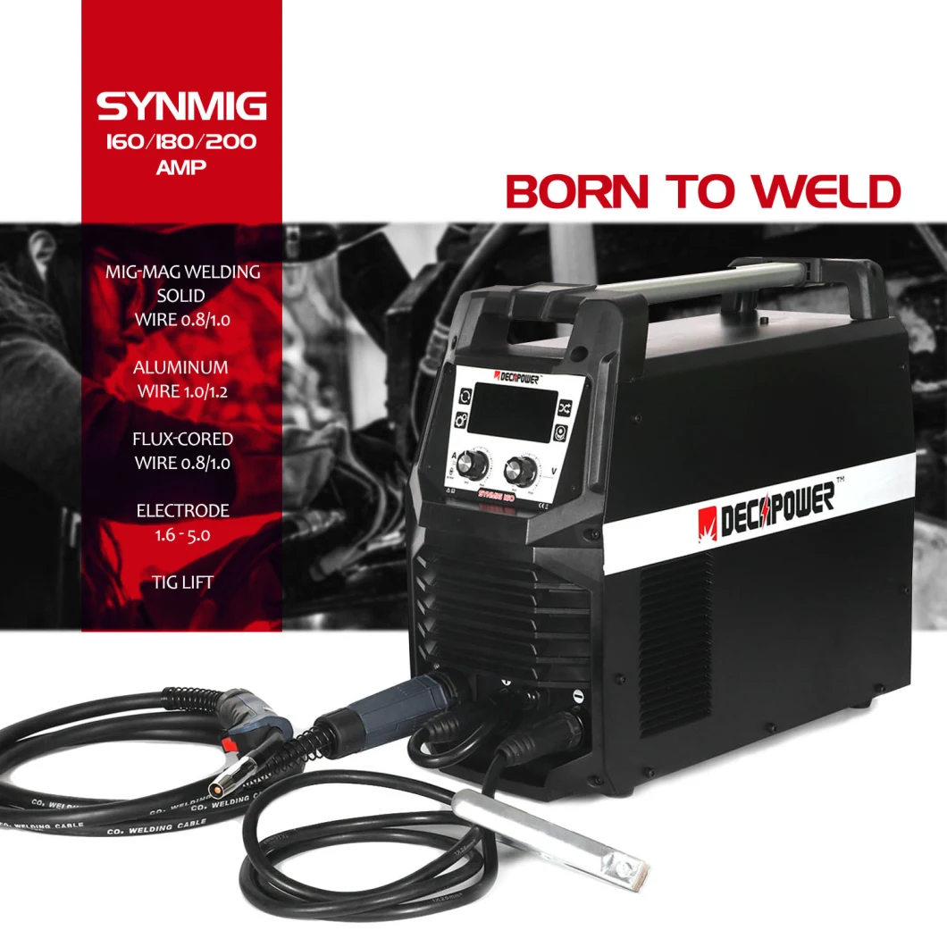 Decapower 4 in 1 Multi Function Synergy CO2 Gas Gasless 160AMP MMA TIG Mag MIG Welding Machine Arc Inverter Welder 220V Synmig-160 for Steel